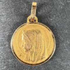 Antique French Dropsy Virgin Mary 18K Yellow Gold Medal Pendant Charm