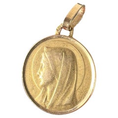 Antique French Dropsy Virgin Mary 18K Yellow Gold Medal Pendant Charm