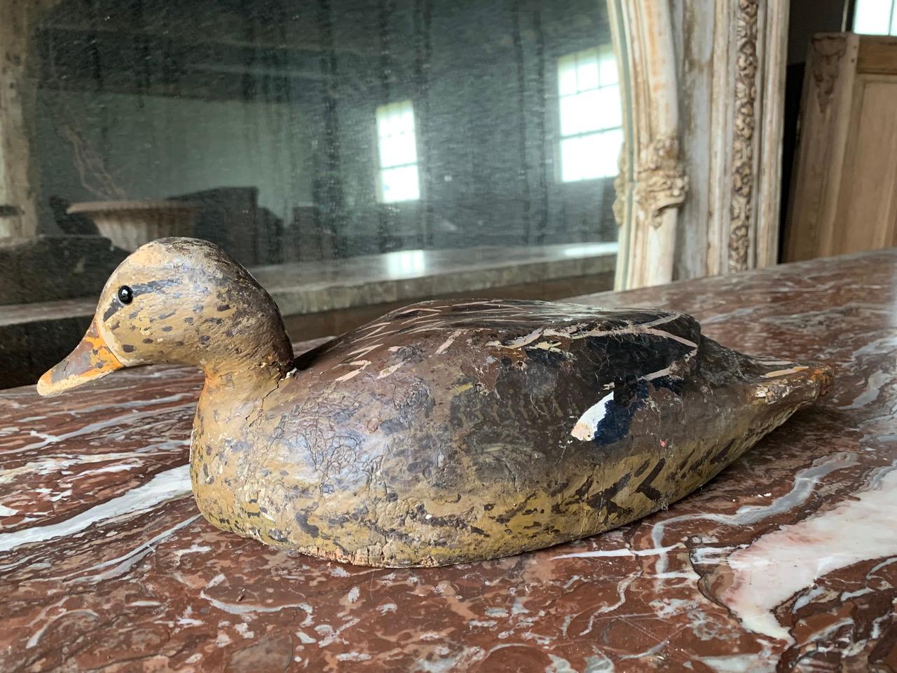 Hand-Carved Antique French Duck Decoy For Sale
