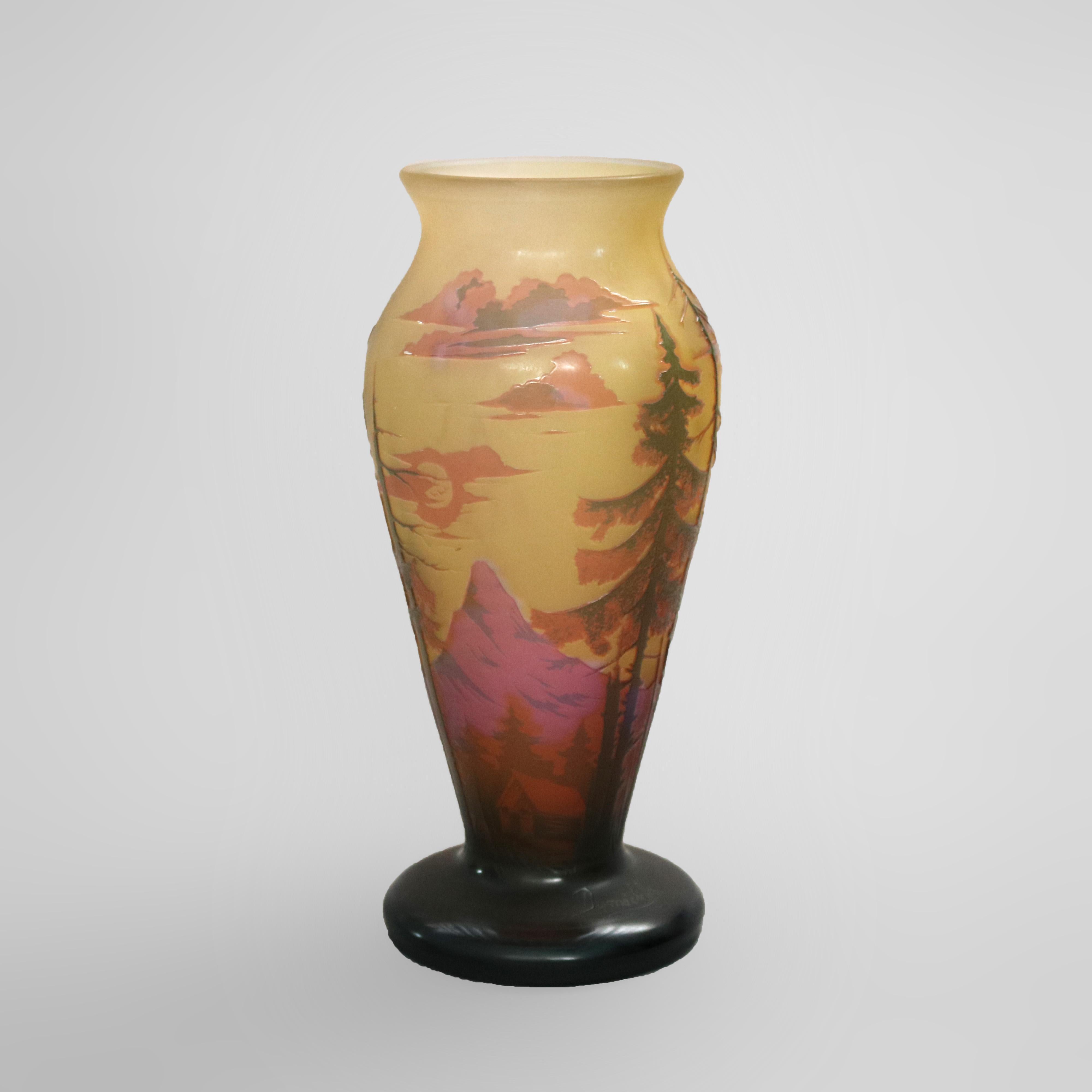 Antique French Dumochelle Cameo Cutback Landscape Art Glass Vase, circa 1900 7