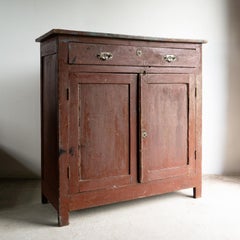 Ancienne armoire-buffet en noyer peinte en rouge brique, 19e siècle