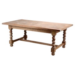 Antique French Early 19th Century Solid Oak Dining Table with Parquetry Inlay