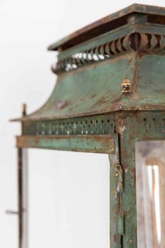 Antique French Early 20th Century Toleware Painted Metal Wall Lantern, C.1910