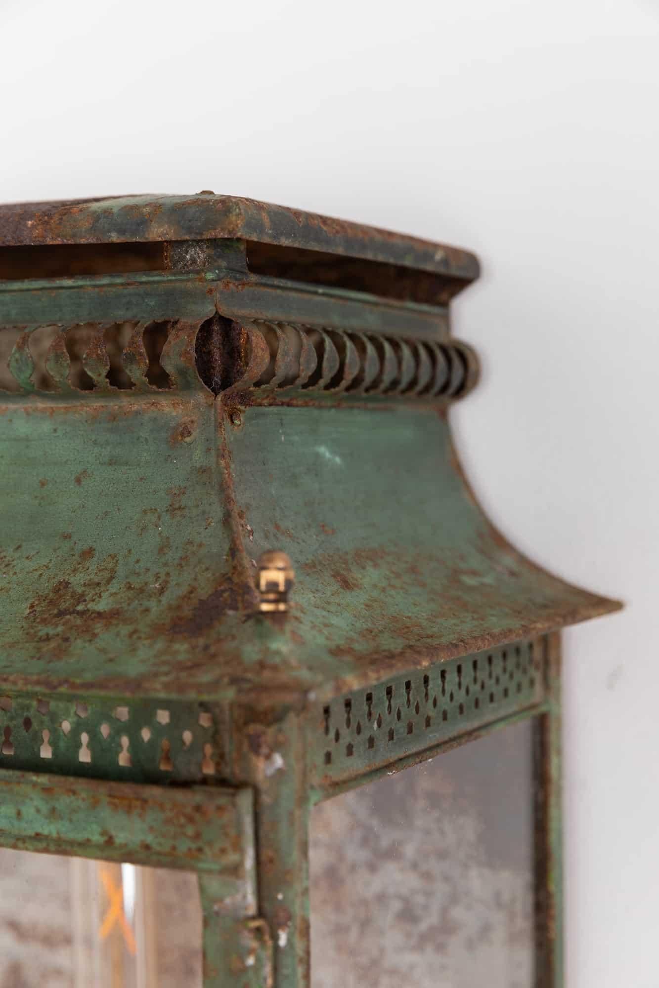 Arts and Crafts Antique French Early 20th Century Toleware Painted Metal Wall Lantern, C.1910