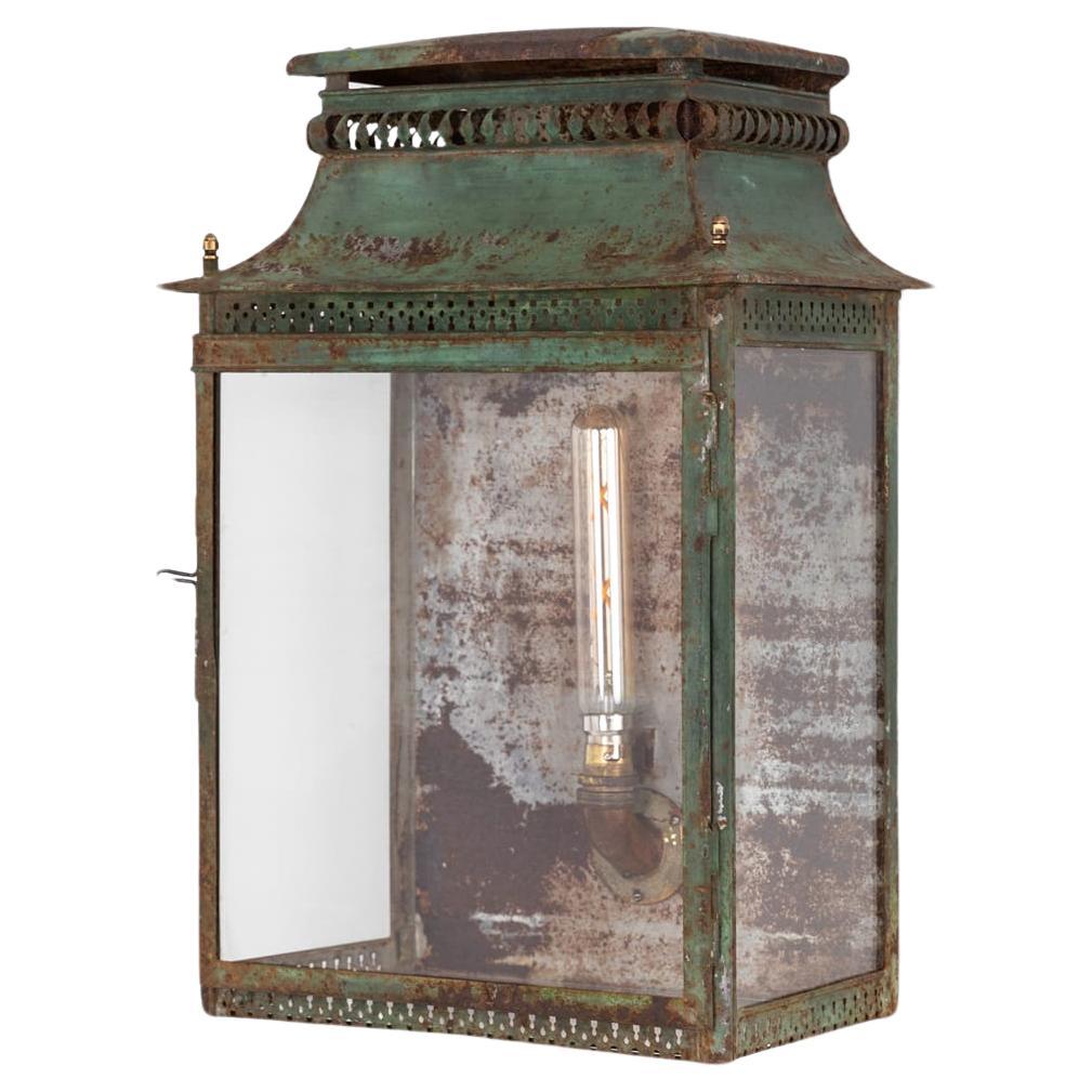 Antique French Early 20th Century Toleware Painted Metal Wall Lantern, C.1910