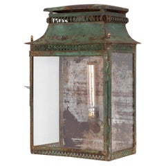 Antique French Early 20th Century Toleware Painted Metal Wall Lantern, C.1910