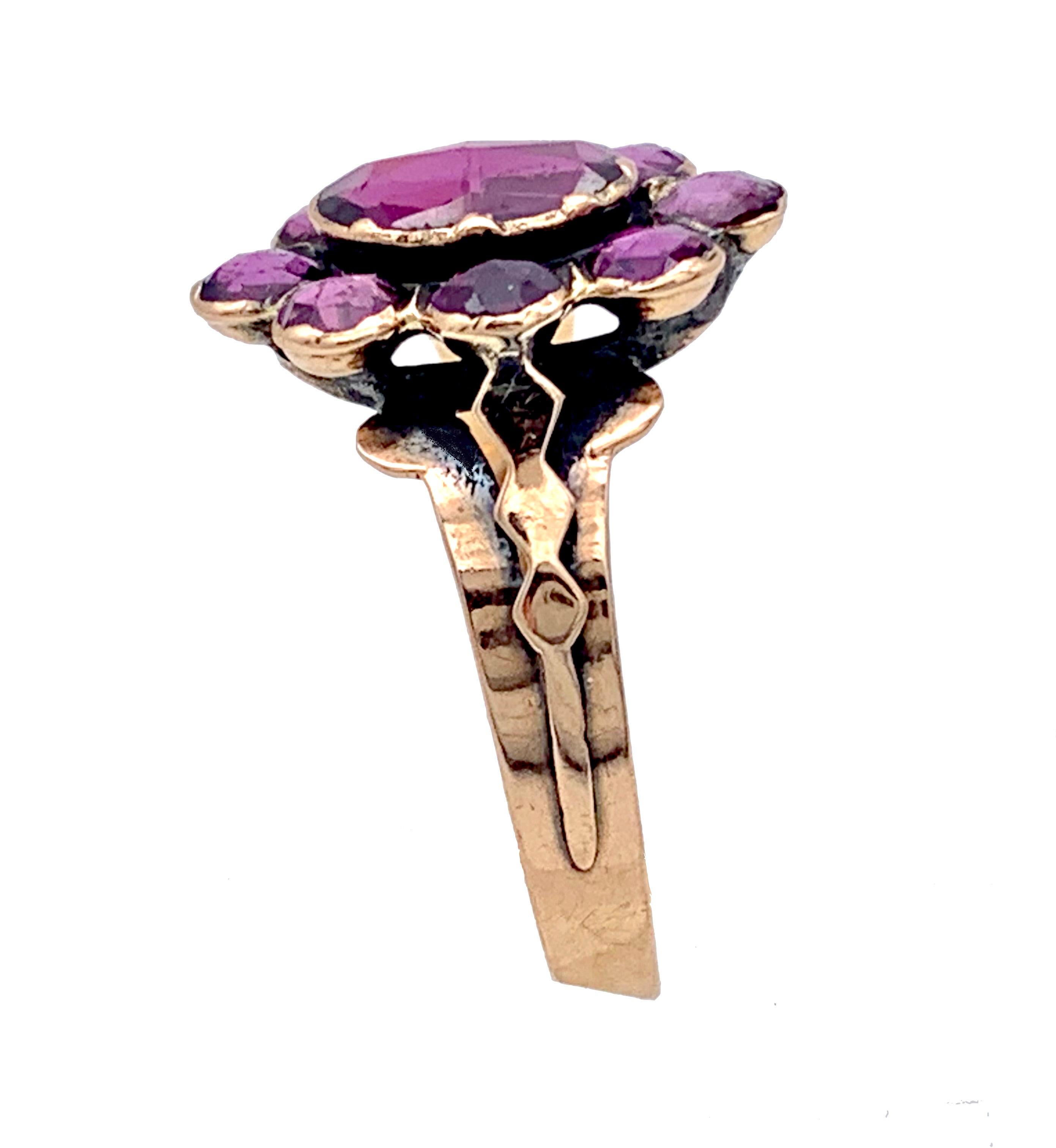 Empire Antique French Early Nineteenth Century 18 Karat Gold Ring Garnets of Perpignan For Sale