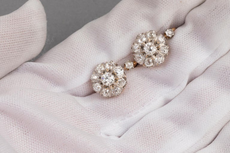 Antique French Earrings, Gold Platinum and Diamonds For Sale at 1stdibs