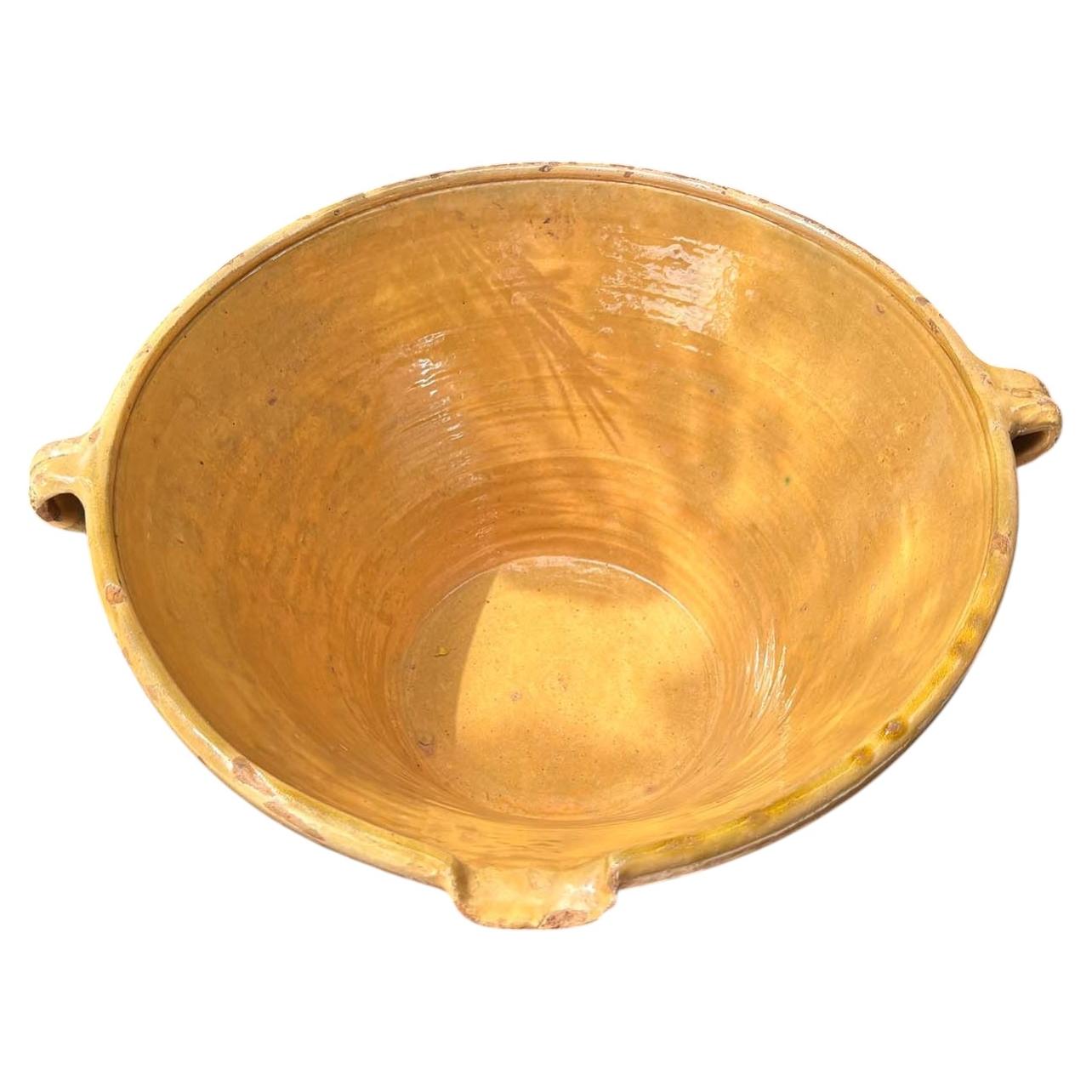 Antique French Earthenware Bowl with Yellow Glaze For Sale