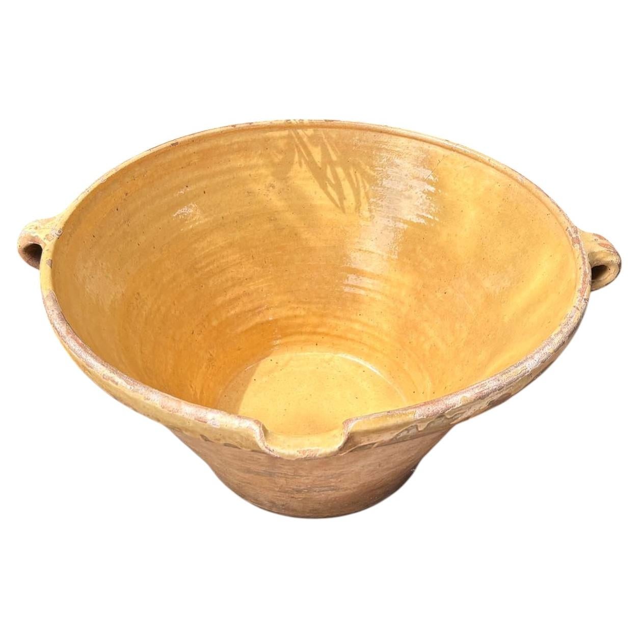 Antique French Earthenware Bowl with Yellow Glaze