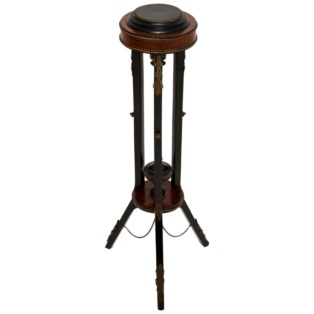 Antique French Ebonised Walnut Plant Stand / Torchere