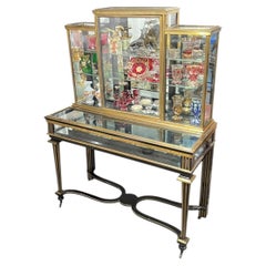 Antique French Ebonized and Brass Display Cabinet / Vitrine
