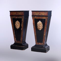 Antique French Ebonized Boulle Ormolu & Tortoiseshell Sculpture Stands 19th C