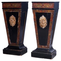 Antique French Ebonized Boulle Ormolu & Tortoiseshell Sculpture Stands 19th C