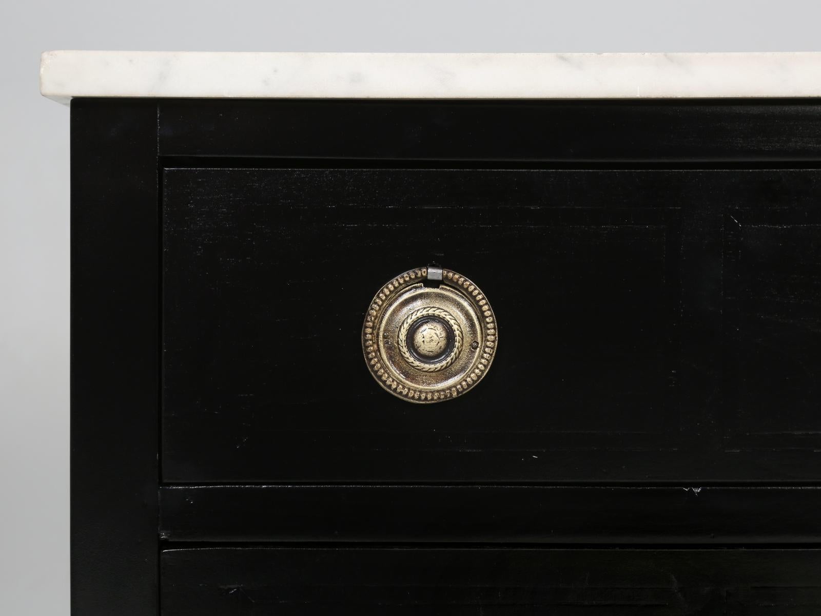 Antique French Ebonized Commode with a Marble Top, Perfect Nightstand Table 7