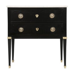 Antique French Ebonized Commode with a Marble Top, Perfect Nightstand Table