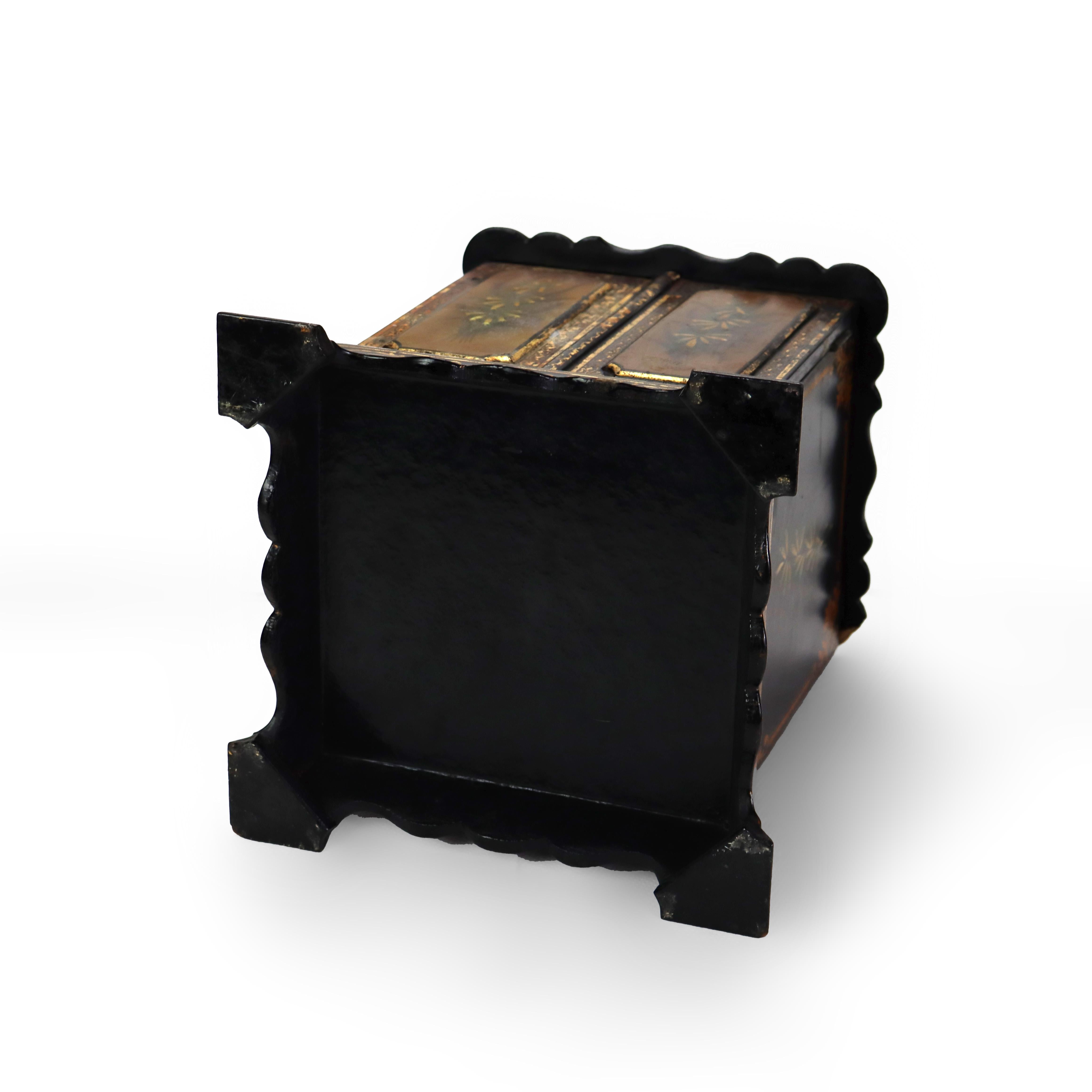 Antique French Ebonized & Gilt Two-Door Lift Top Jewelry Box c1890 For Sale 5