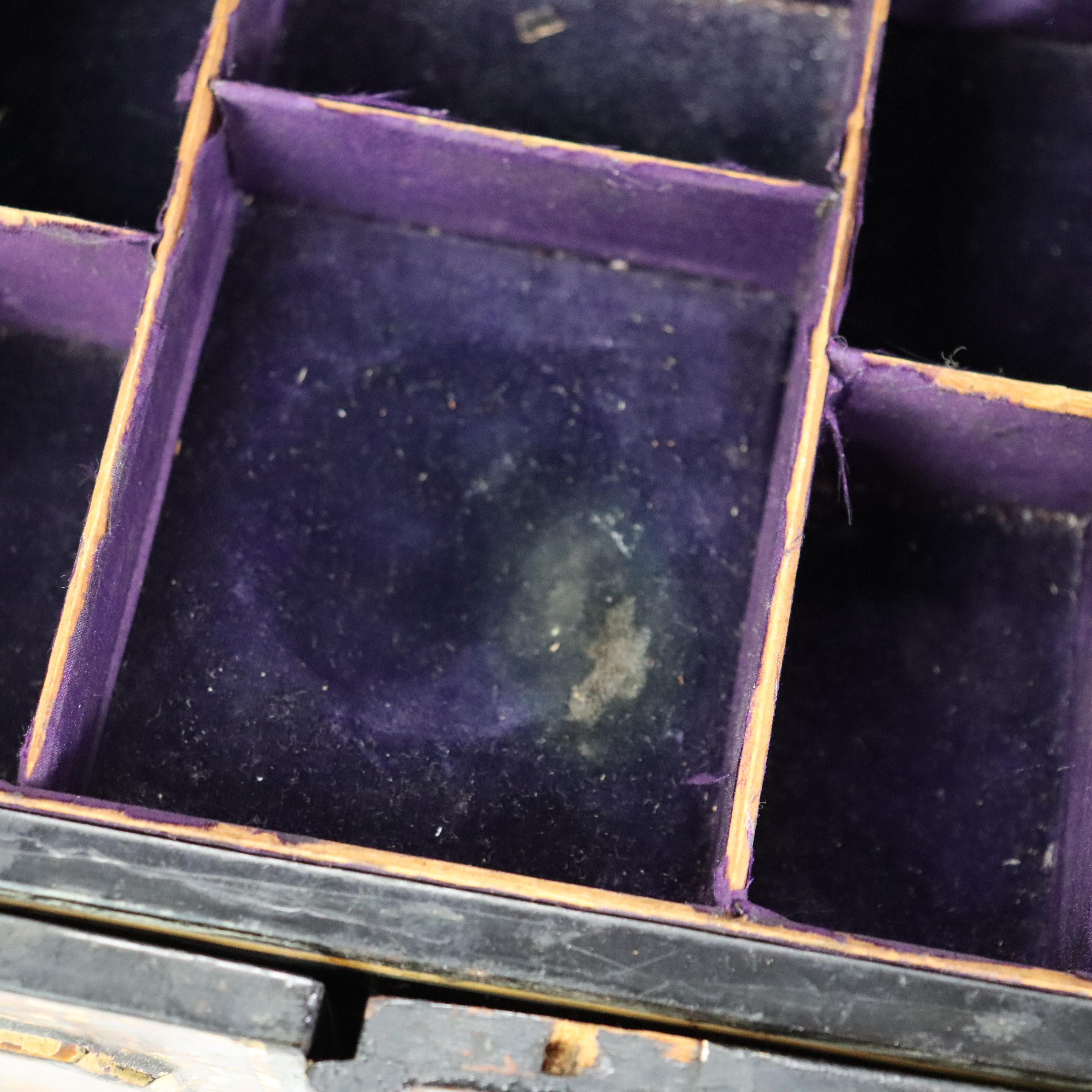 Antique French Ebonized & Gilt Two-Door Lift Top Jewelry Box c1890 For Sale 6