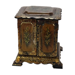 Antique French Ebonized & Gilt Two-Door Lift Top Jewelry Box c1890