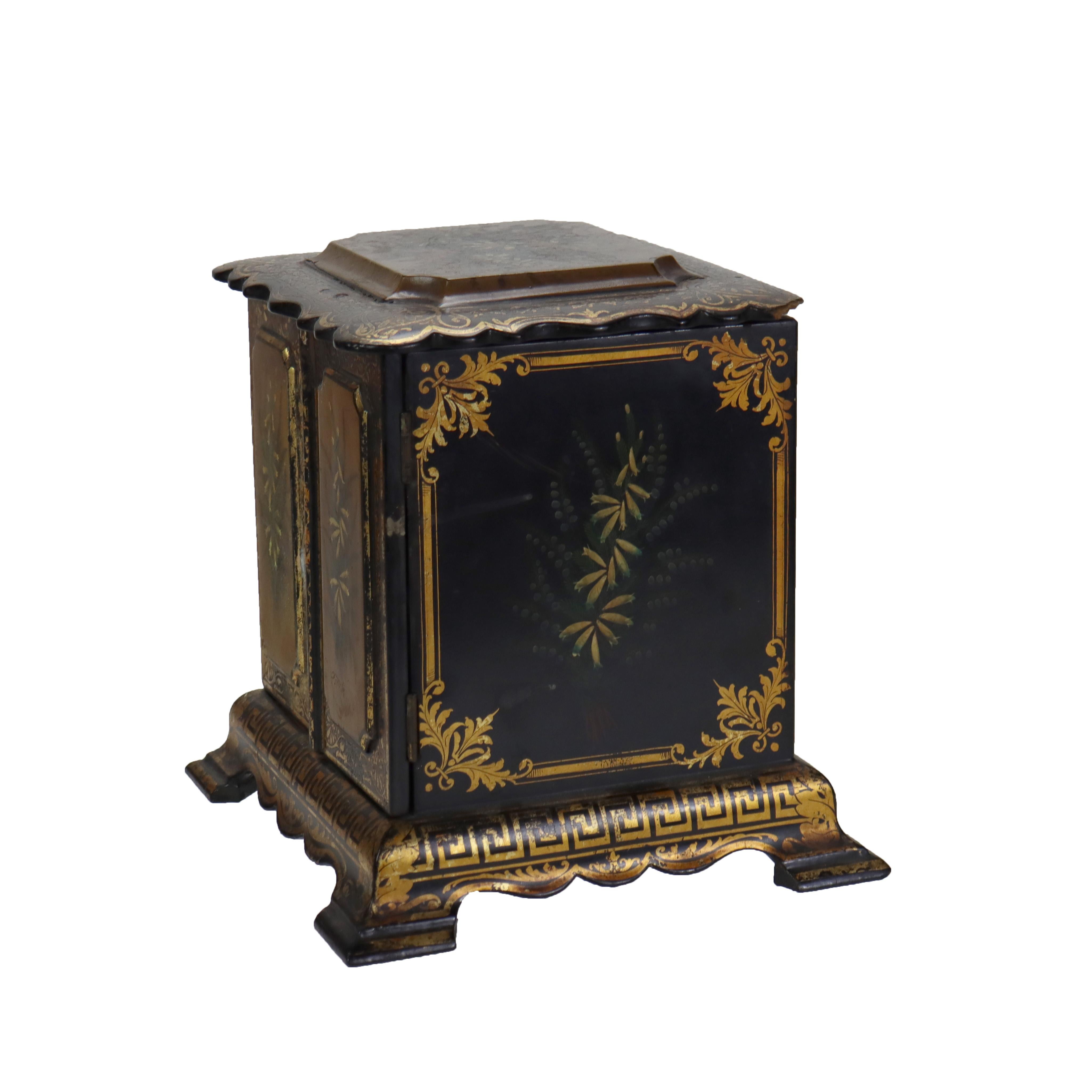 Antique French Ebonized & Gilt Two-Door Lift Top Jewelry Box c1890 For Sale 2