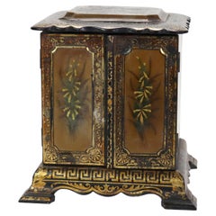 Antique French Ebonized & Gilt Two-Door Lift Top Jewelry Box c1890
