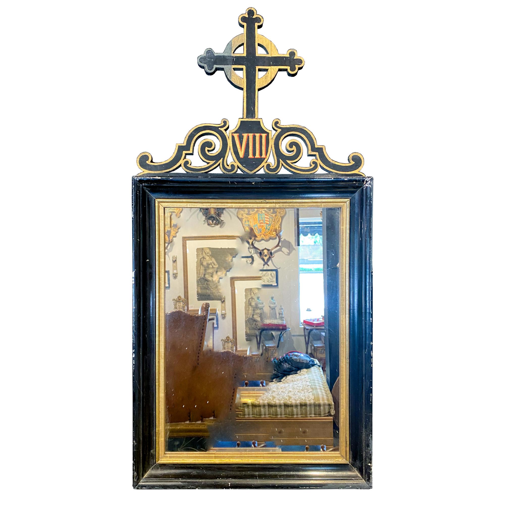 Antique French Ebonized and Giltwood Stations of the Cross Mirror Pairing In Good Condition In Houston, TX