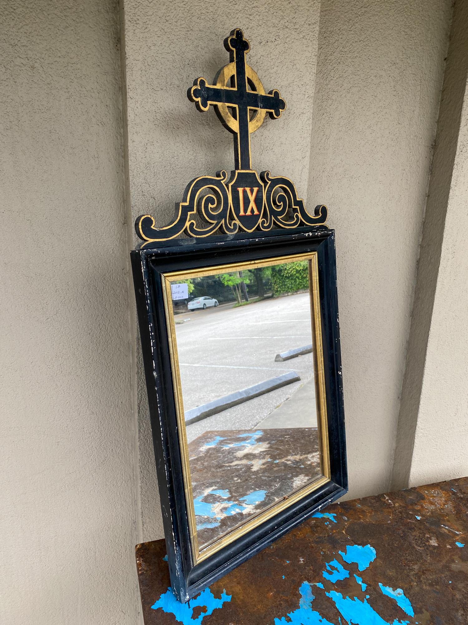 Antique French Ebonized and Giltwood Stations of the Cross Mirror Pairing 1