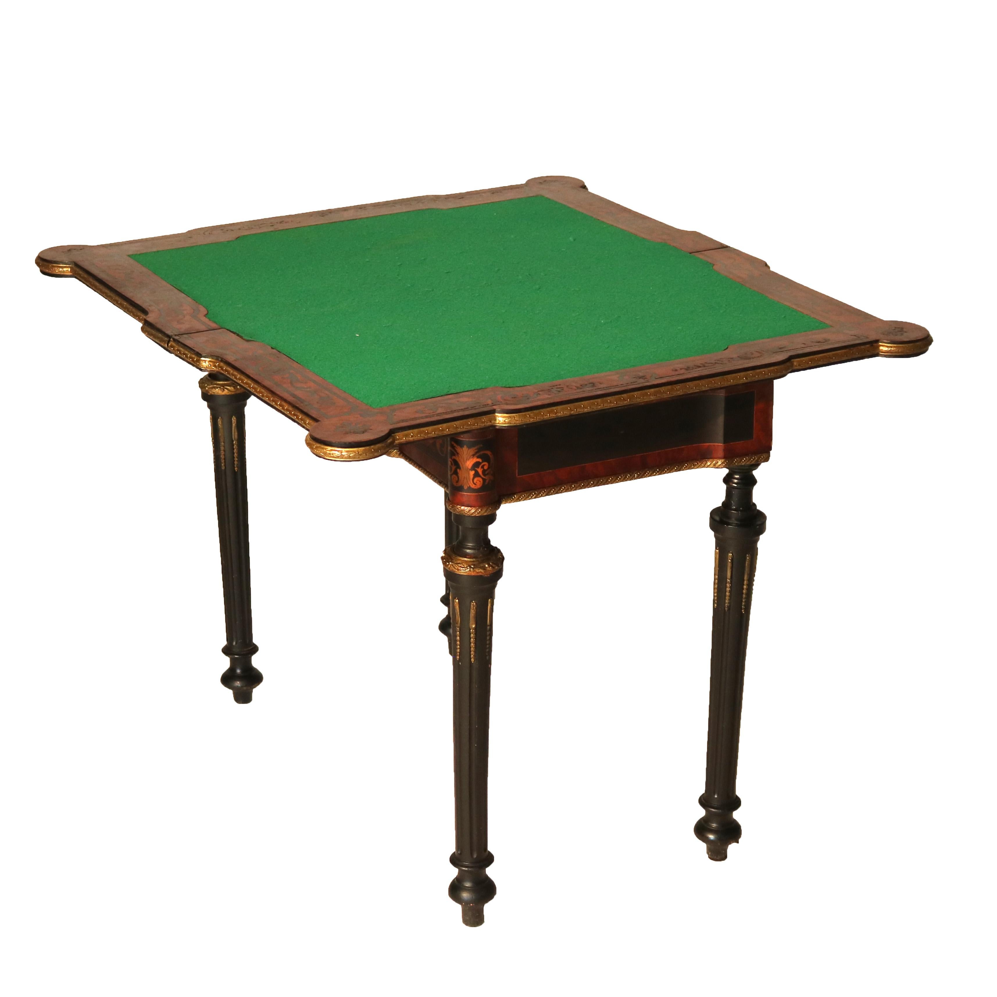 Antique French Ebonized, Ormolu & Inlay Card Table C1880 For Sale 14