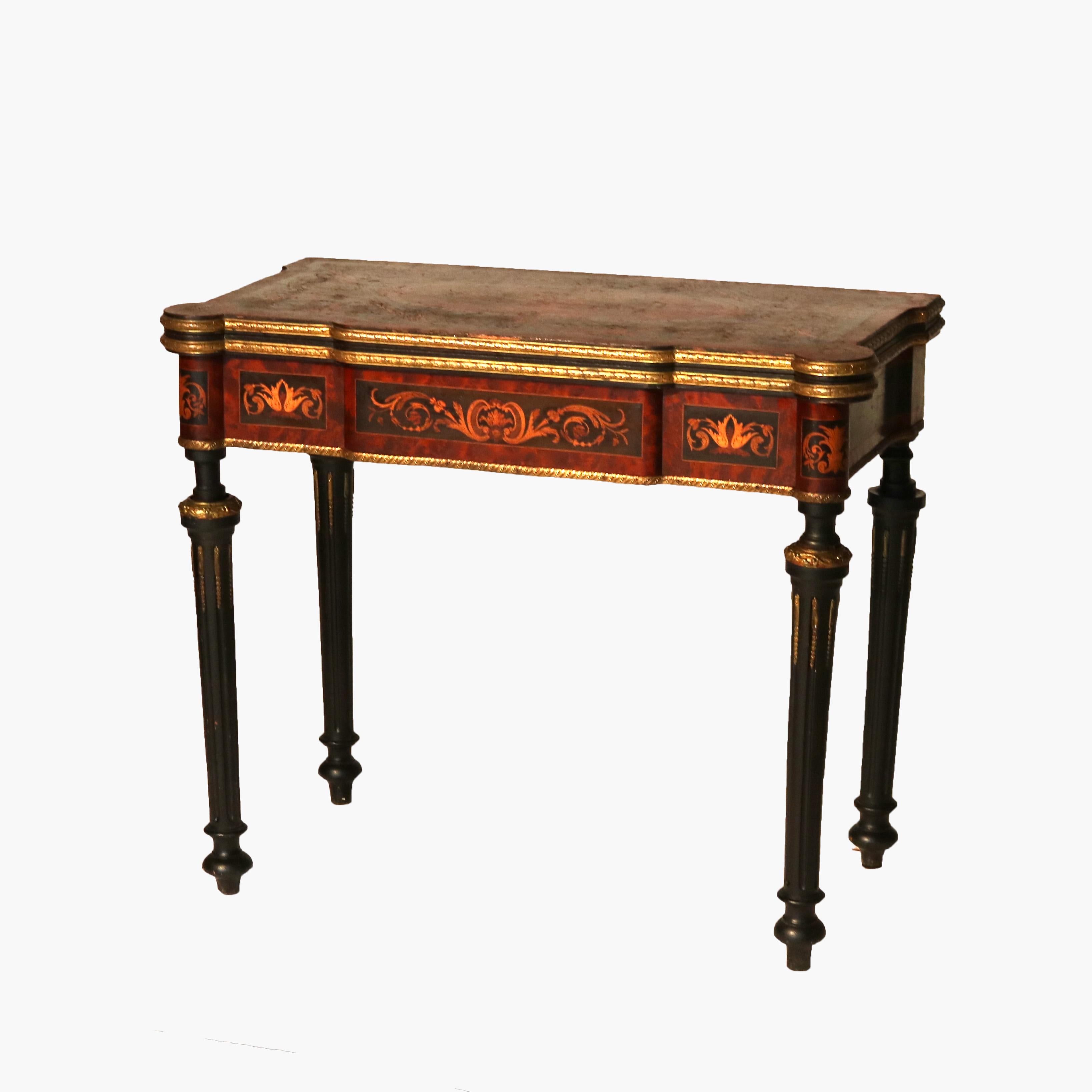 ***Reduced In-House Delivery Rates - Click on “Ask Seller” to Request a Quote***

Antique French Ebonized, Ormolu & Inlay Card Table Unsigned C1880.  
29