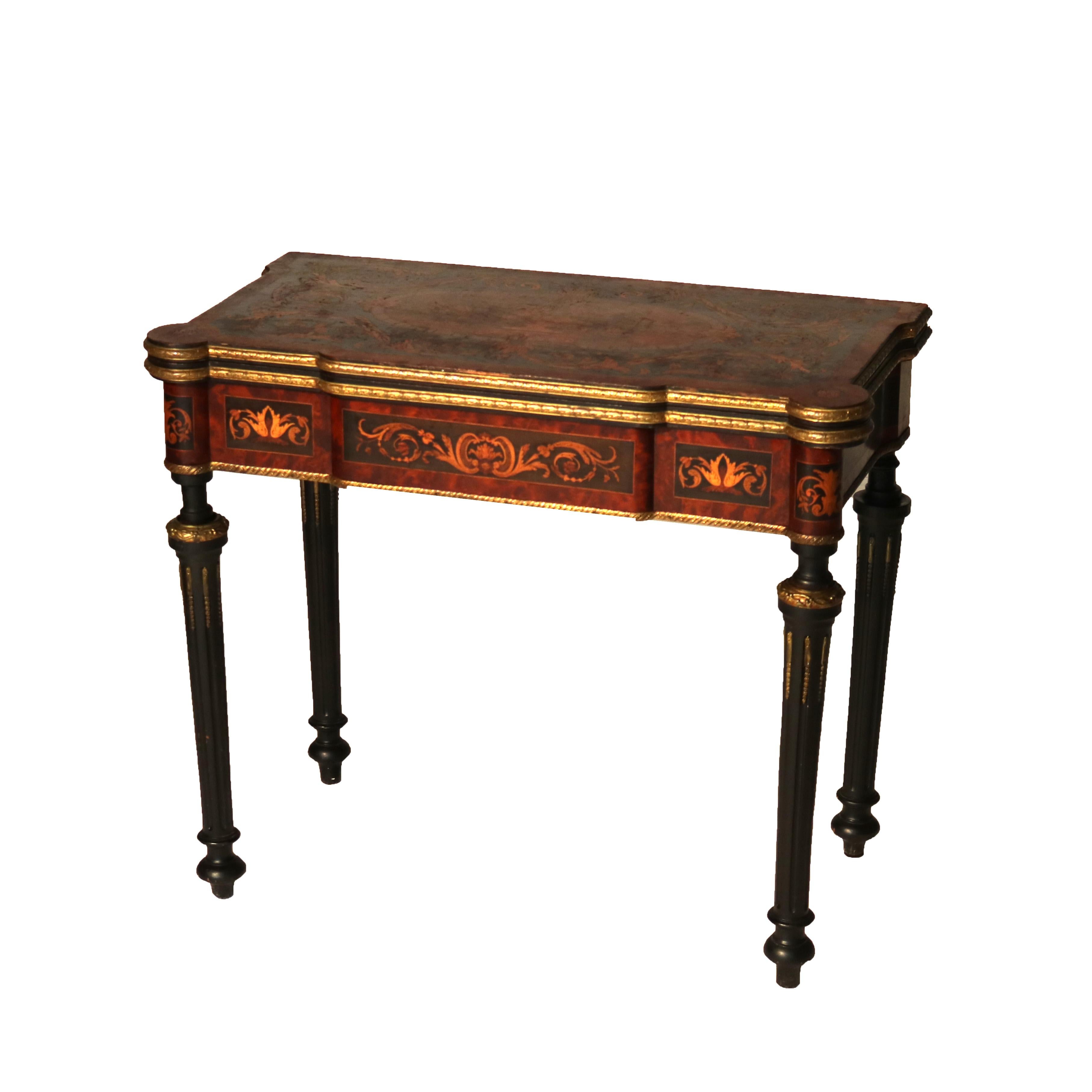 Antique French Ebonized, Ormolu & Inlay Card Table C1880 In Good Condition For Sale In Big Flats, NY
