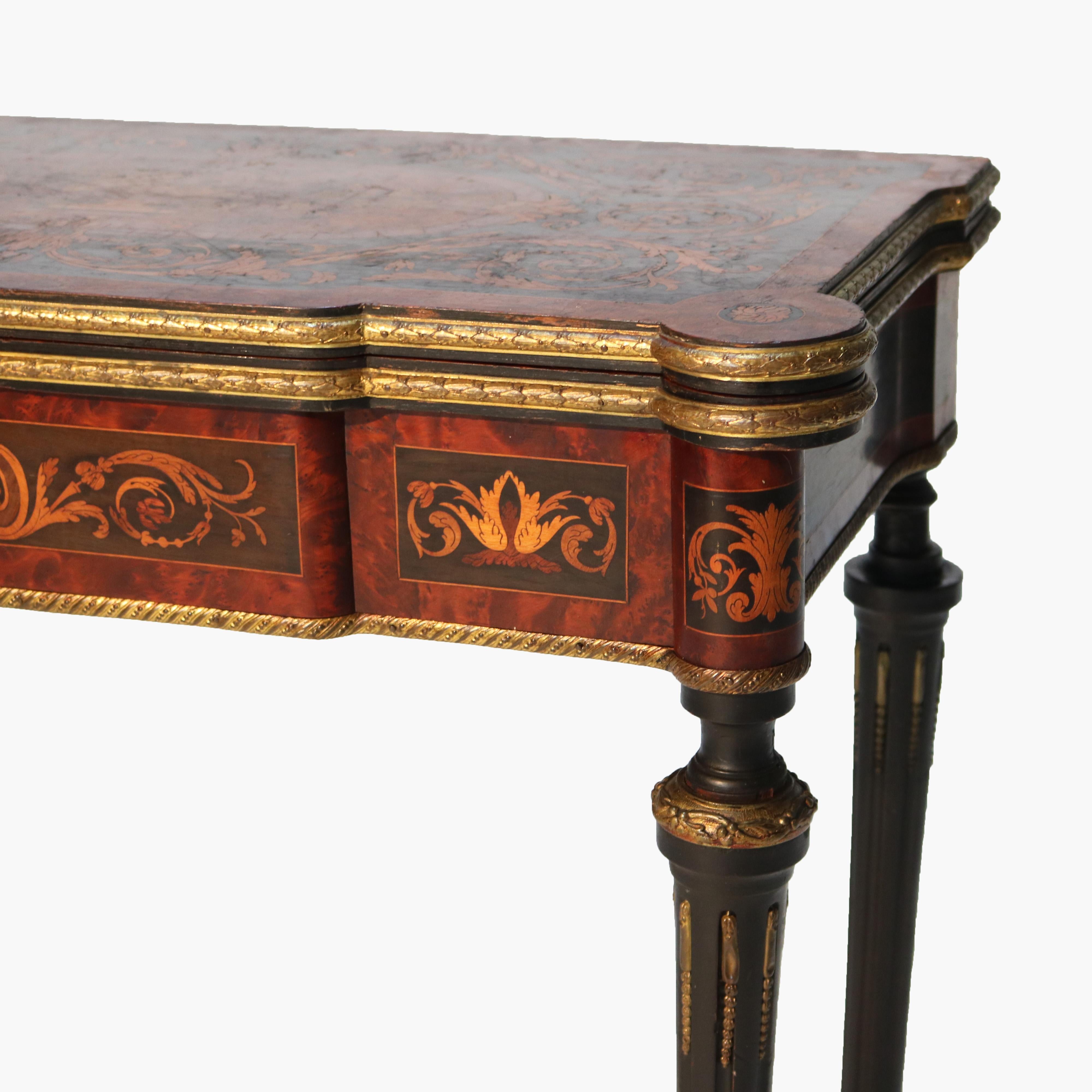 19th Century Antique French Ebonized, Ormolu & Inlay Card Table C1880 For Sale