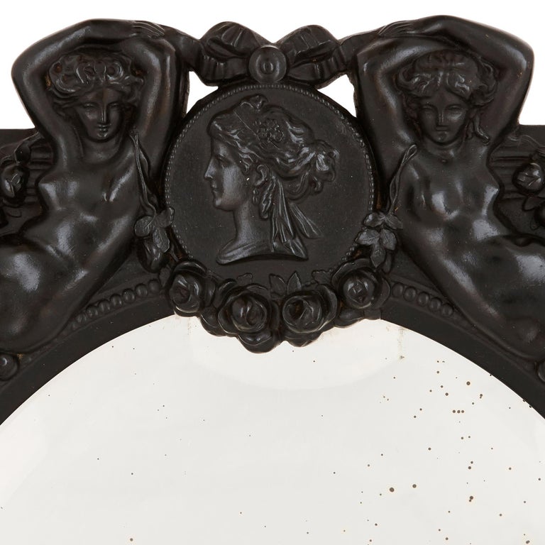 Carved Antique French Ebony Dressing Table Mirror  For Sale