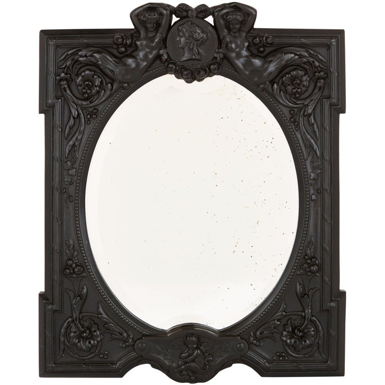 Antique French Ebony Dressing Table Mirror  For Sale