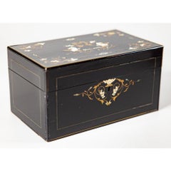 Antique French Ebony & Mahogany Inlaid Tea Caddy Box, Susse Freres, circa 1840