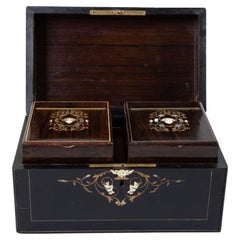 Antique French Ebony & Mahogany Inlaid Tea Caddy Box, Susse Freres, circa 1840