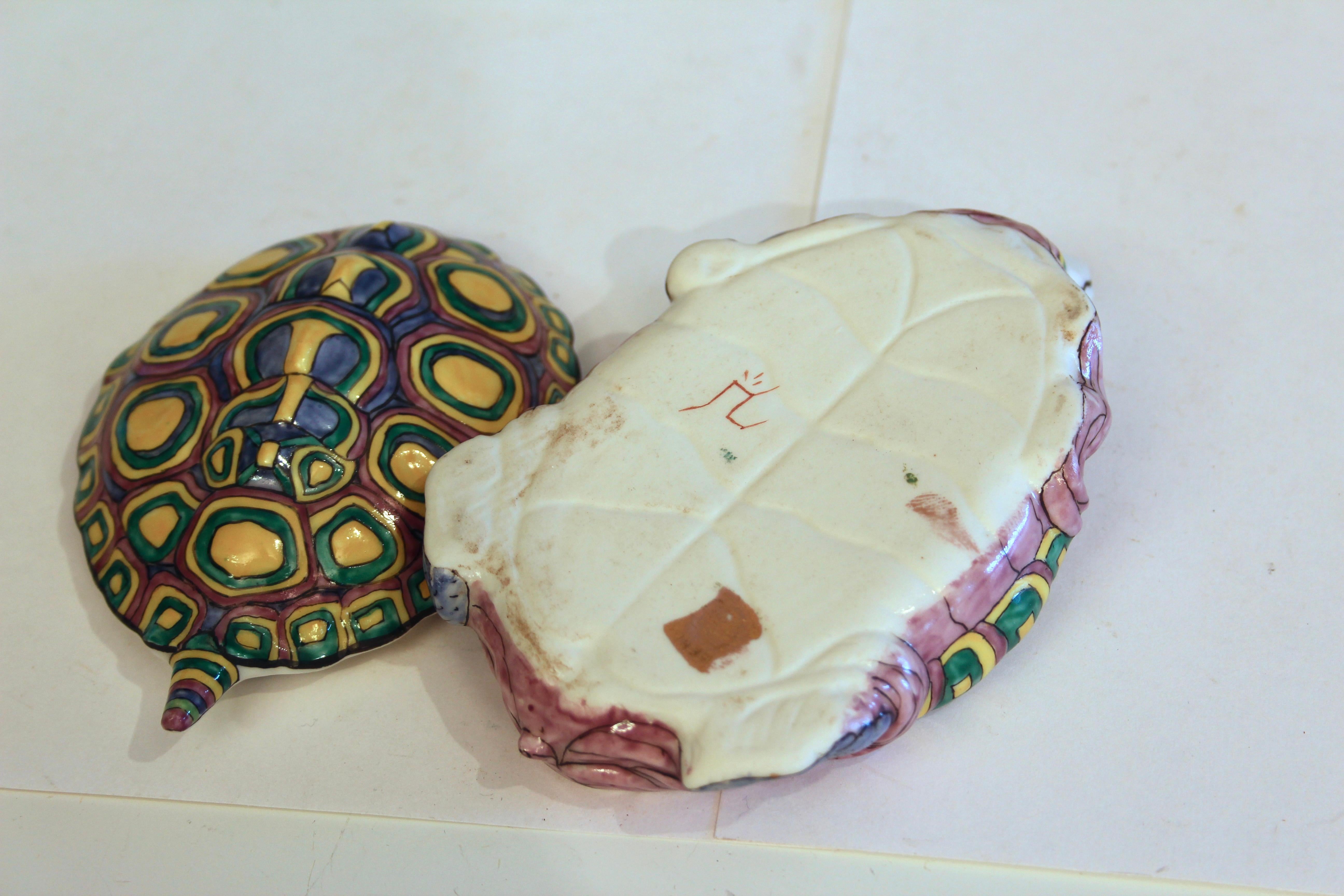 Enameled Antique French Edme Samson Porcelain Turtle Figure Desk Jar Trinket Box For Sale
