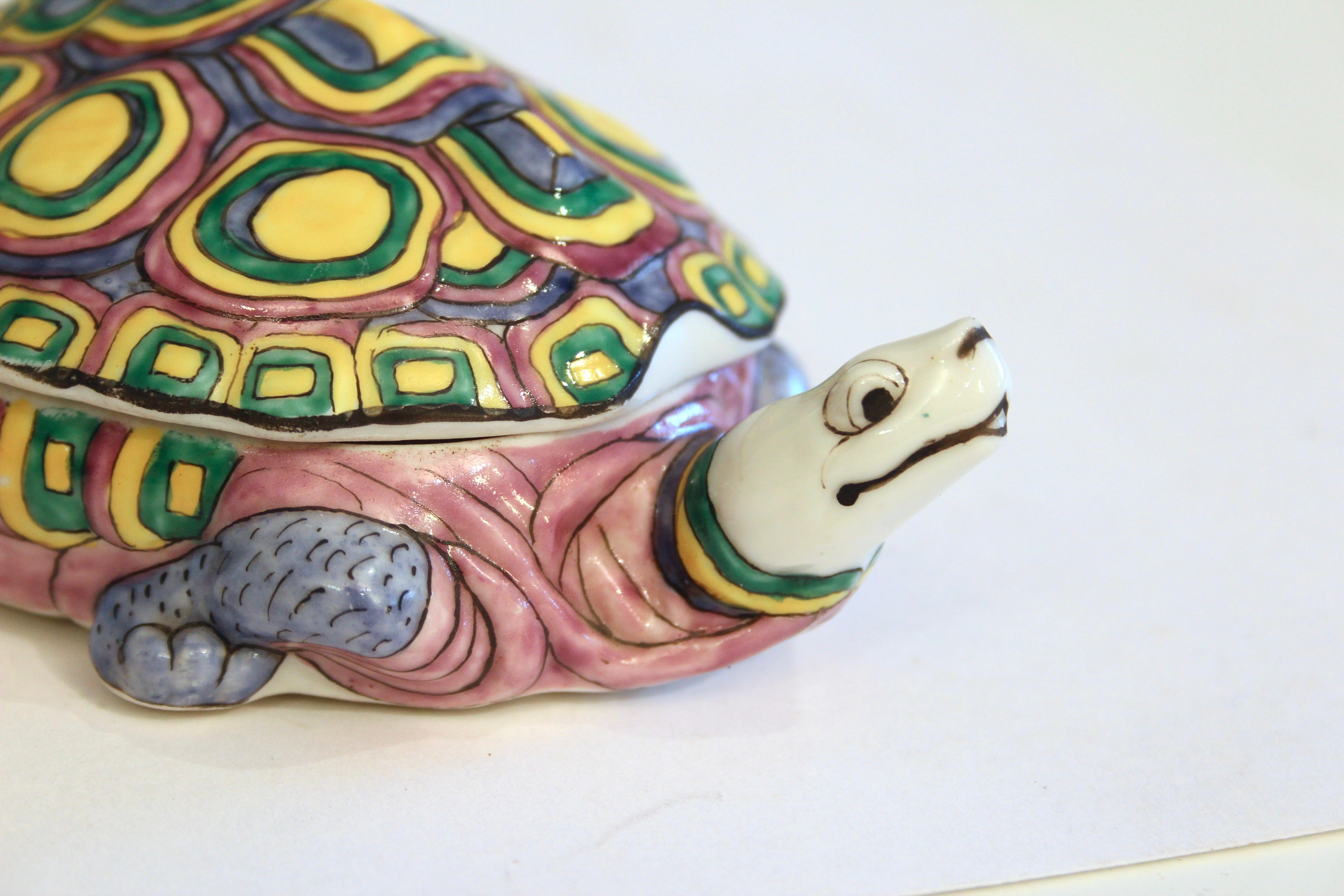 Early 20th Century Antique French Edme Samson Porcelain Turtle Figure Desk Jar Trinket Box For Sale
