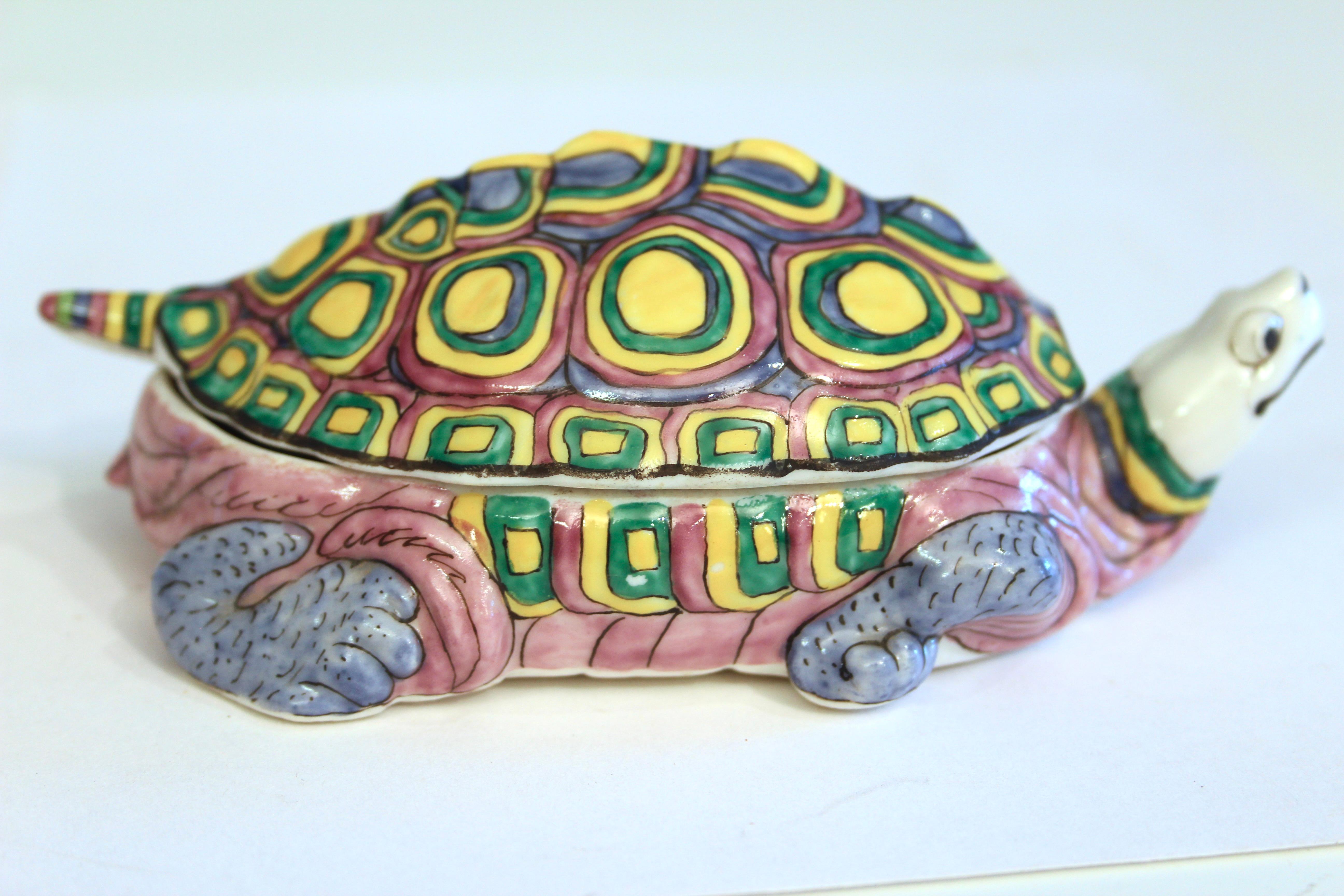 Antique French Edme Samson Porcelain Turtle Figure Desk Jar Trinket Box For Sale 1