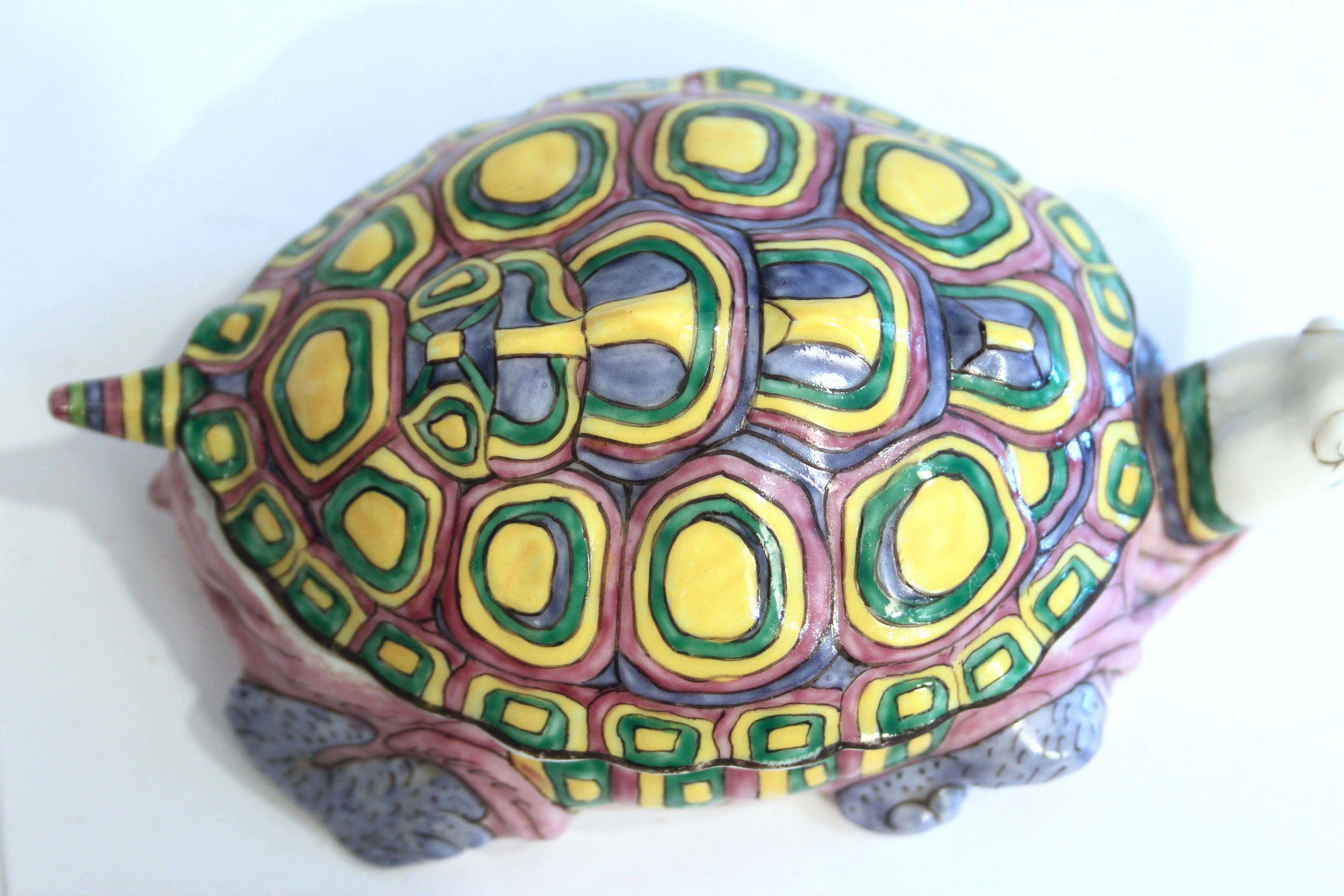 Antique French Edme Samson Porcelain Turtle Figure Desk Jar Trinket Box For Sale 2