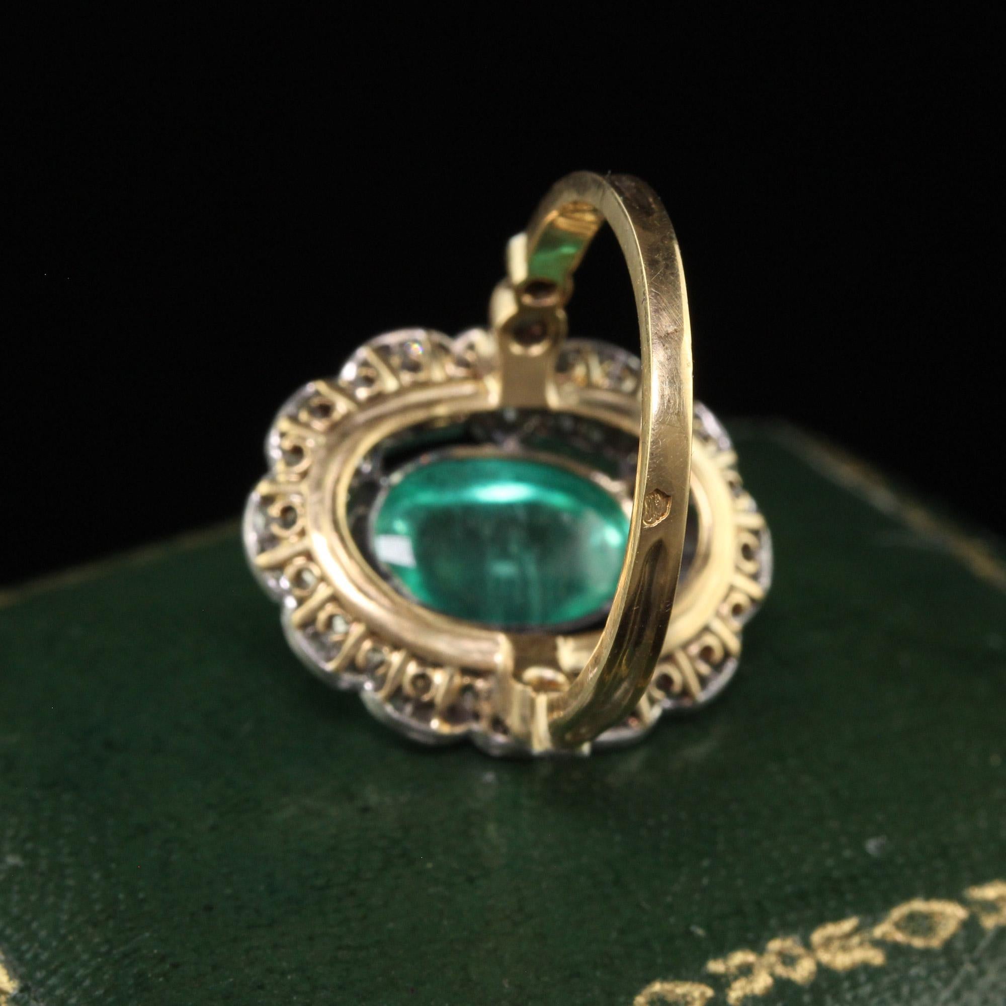 Antique French Edwardian 18K Gold Platinum Diamond Cabochon Emerald Ring - GIA 2