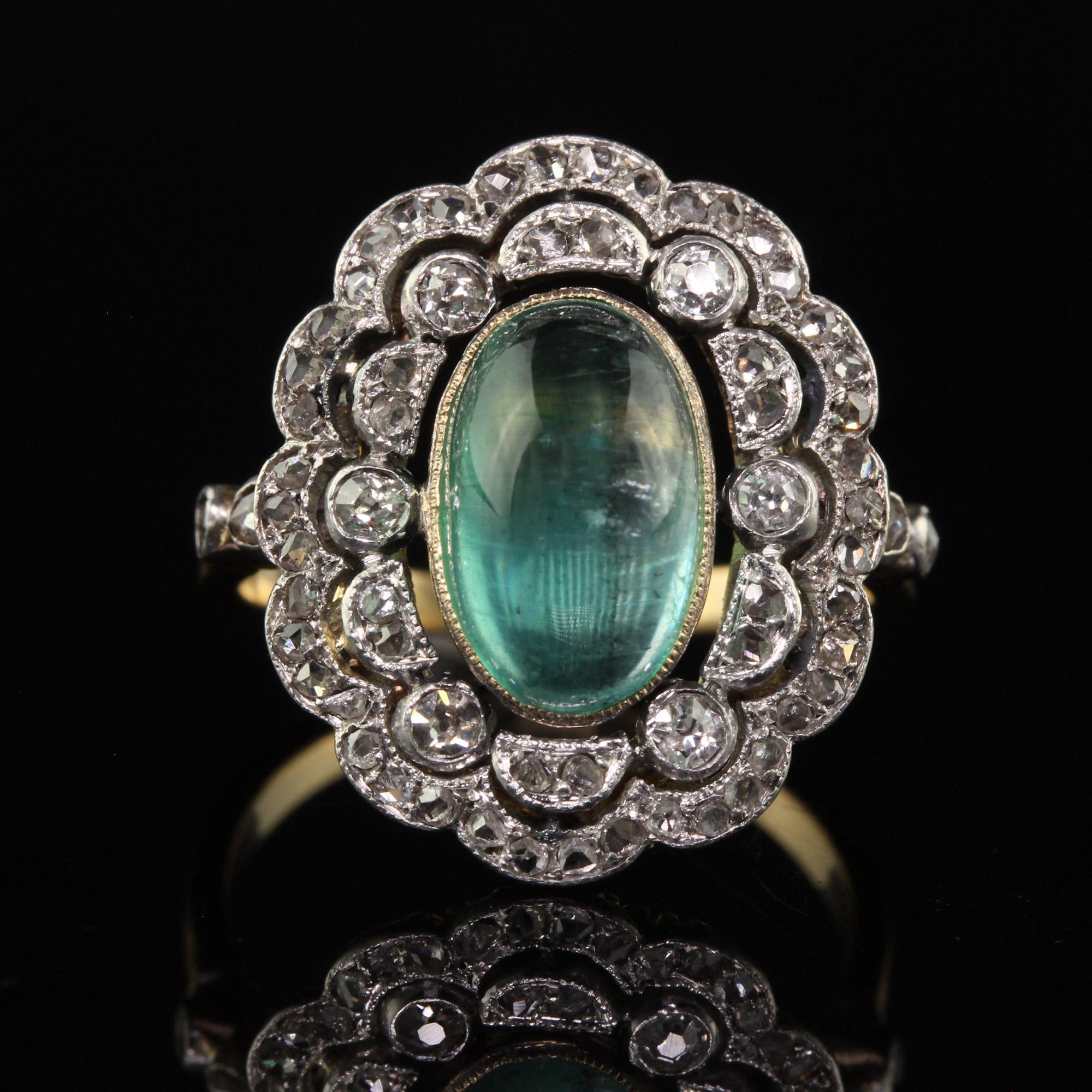 Antique French Edwardian 18K Gold Platinum Diamond Cabochon Emerald Ring - GIA 3