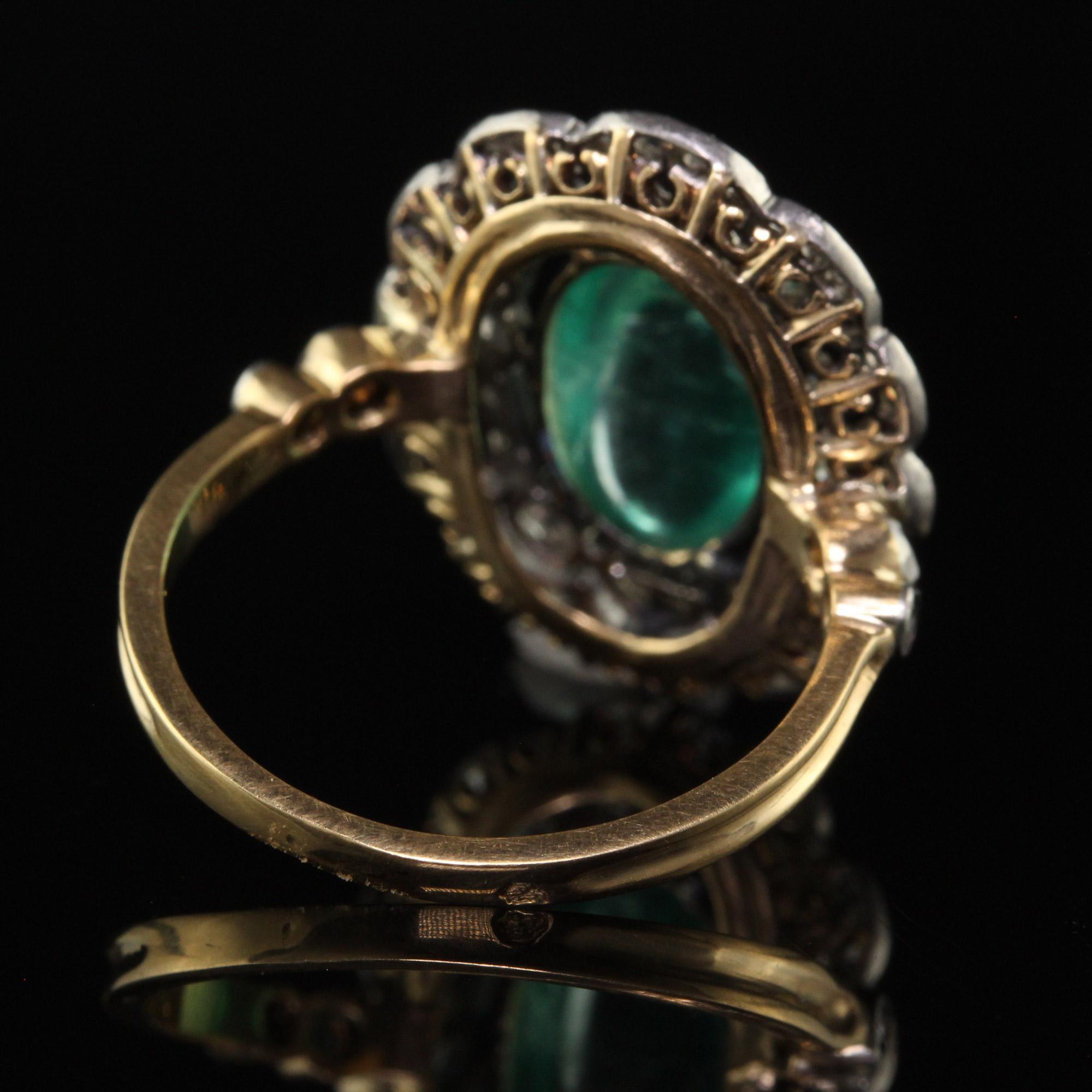 Antique French Edwardian 18K Gold Platinum Diamond Cabochon Emerald Ring - GIA 4