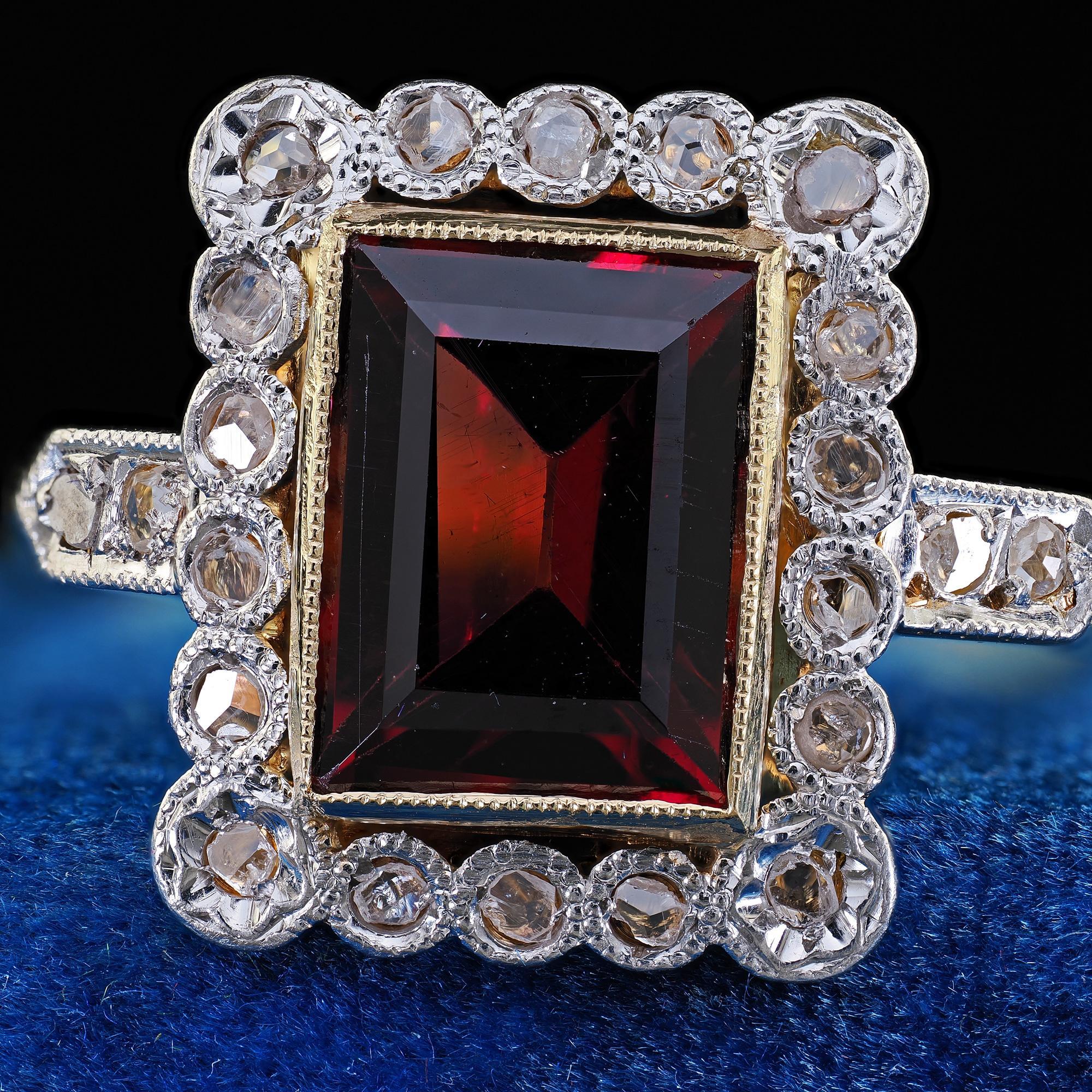 Antique French Edwardian 18K Yellow Gold Rose Cut Diamond Garnet Engagement Ring For Sale 1