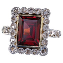 Antique French Edwardian 18K Yellow Gold Rose Cut Diamond Garnet Engagement Ring