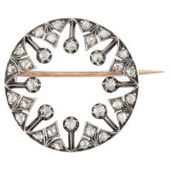 Antique french edwardian brooch in 18k pink gold, silver and diamonds