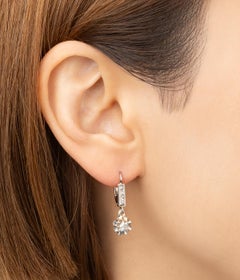 Antique french edwardian dormeuse earrings in white gold and diamonds