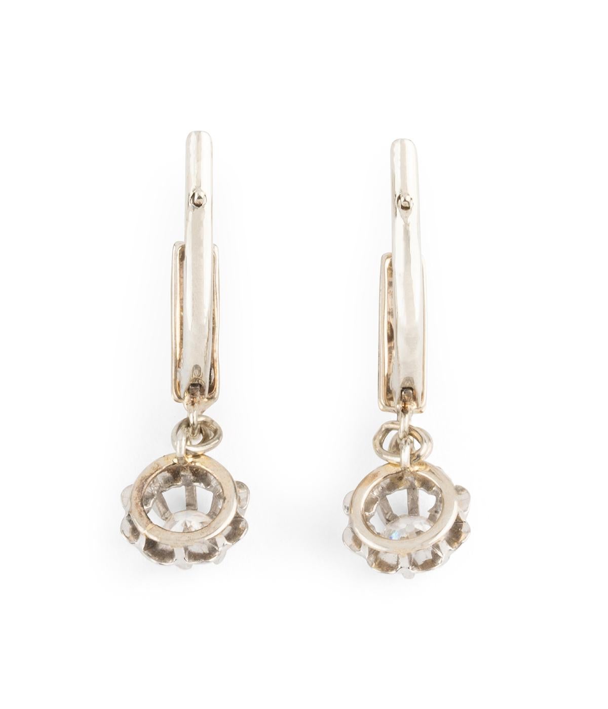 Antique french edwardian dormeuse earrings in white gold and diamonds In Excellent Condition For Sale In PARIS, FR
