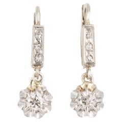 Antique french edwardian dormeuse earrings in white gold and diamonds