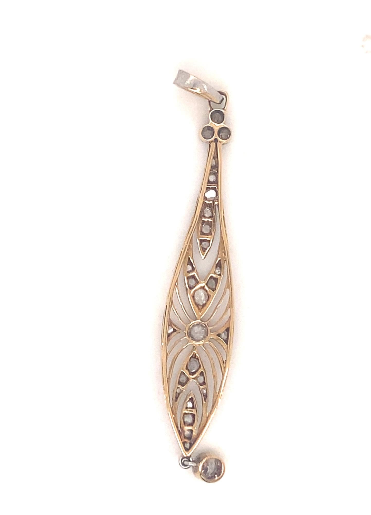 Women's Antique French Edwardian Filigree Diamond Platinum 18K Gold Pendant For Sale