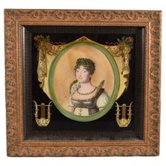 Antique French Eglomise Reverse Portrait Painting on Glass